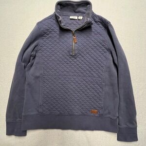 Vintage LL Bean Quilted Quarter Zip Pullover Sweatshirt Navy Blue Women Small